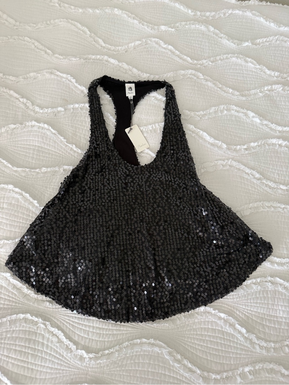 Sequin Racerback Tank Top - Black
